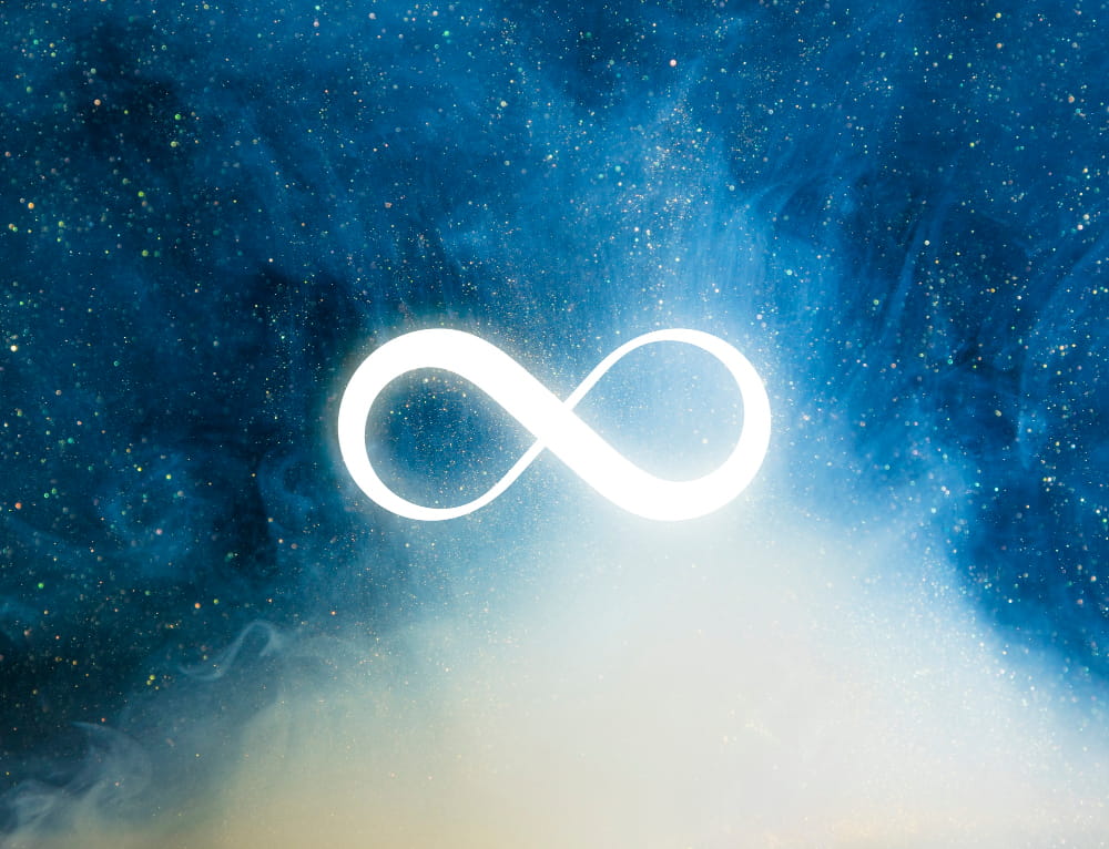 Symbole de l'infini sur fond étoilé