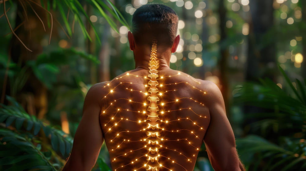 Homme avec des lumières dans le dos