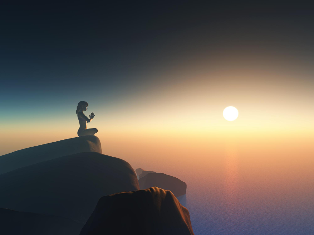 Méditation au coucher de soleil.